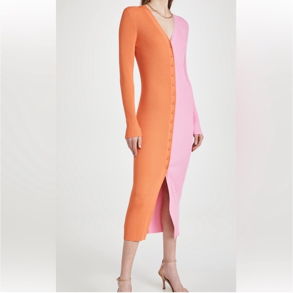 STAUD Shoko Sweater Dress Nectarine & Pink Size Large Valentines Day - Picture 1 of 12